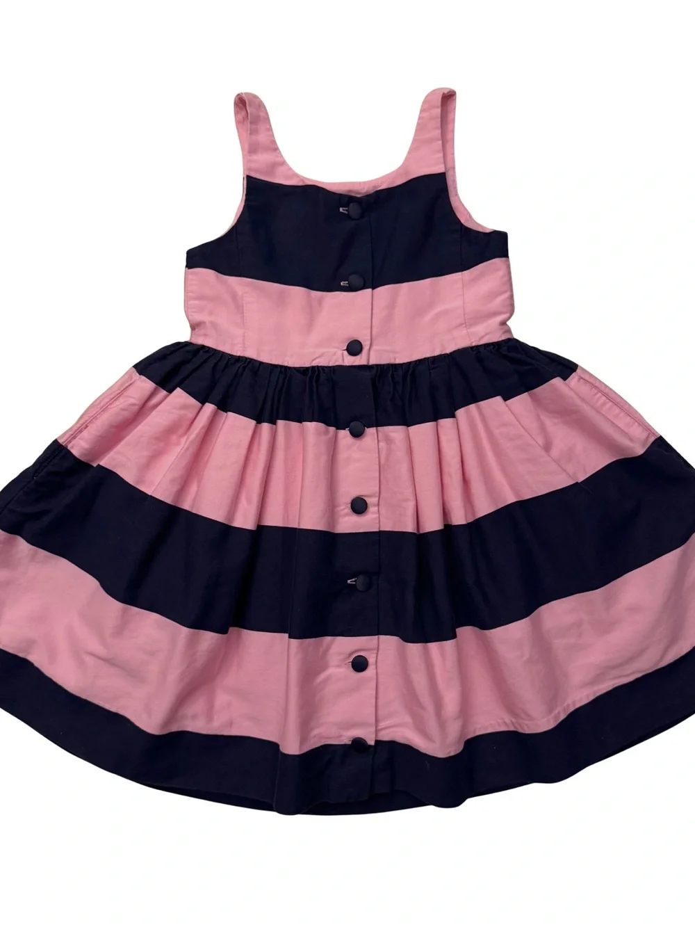 Polo Ralph Lauren Girls Navy Blue & Pink Striped Cotton Sateen Dress